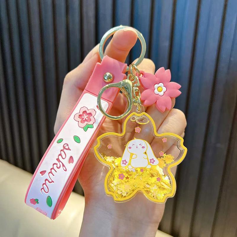 Cherry Blossom Bunny Keychain: Flowing Sand Charm - Cute Girly Gift жёлтый