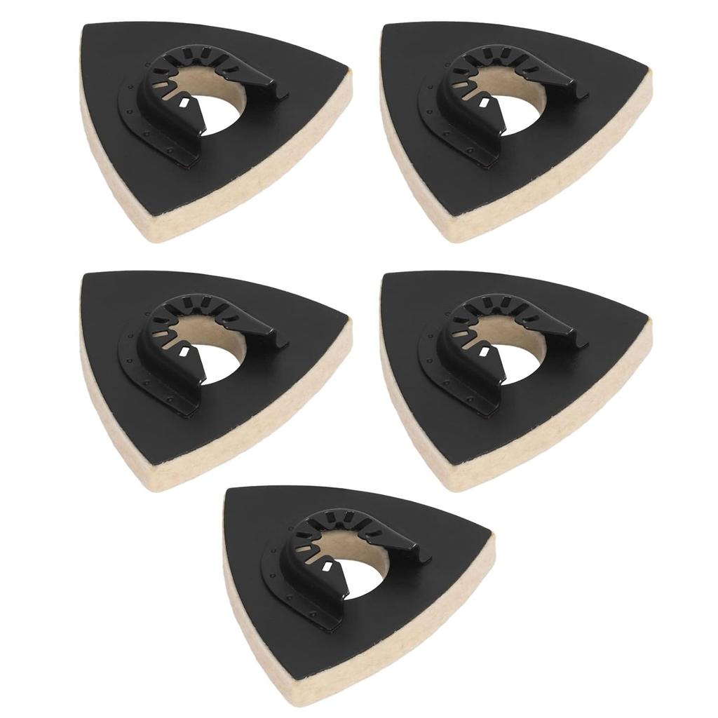 5PCS Triangular Wool Polishing Pad 3.1 Inch Felt Polishing Pads with Alloy Steel Base for Oscillating Tools Metal Stone Surface Detailing Work