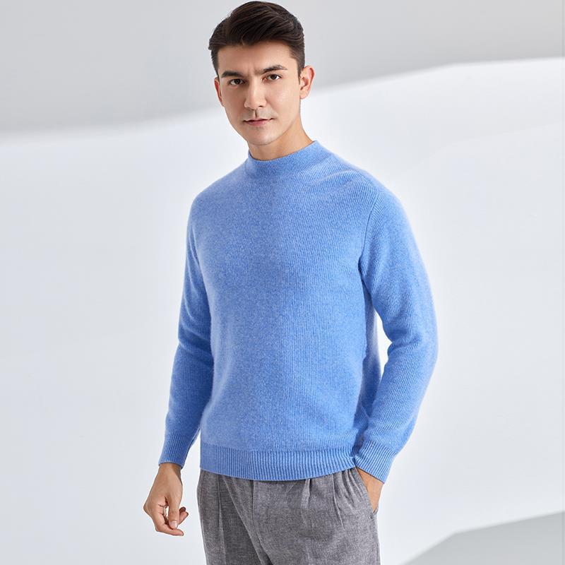 Men's Loose-Fit Semi-High Neck Cashmere Sweater for Autumn/Winter - Business Casual Style