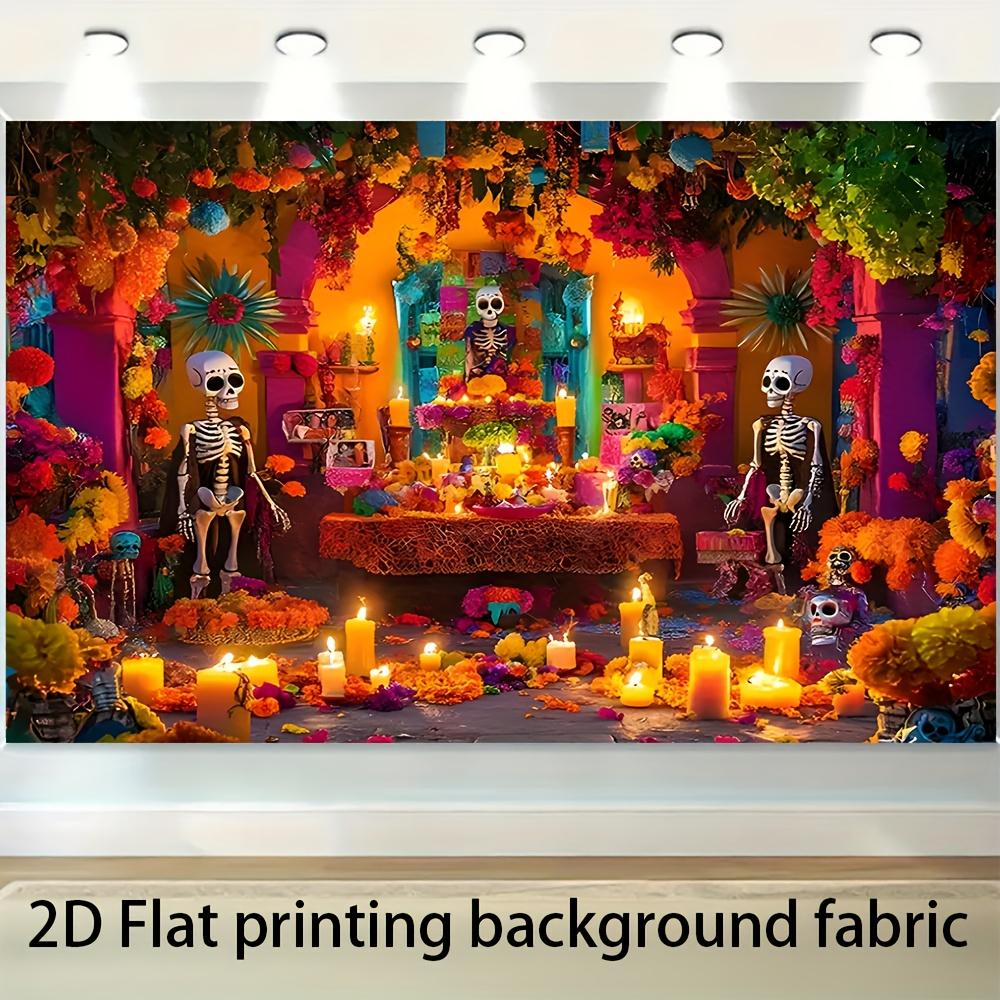 2D Flat Banner, 1pc - Mexican Altar Background with Skulls, Durable and Suitable for Halloween Party Decoration or Home Use.