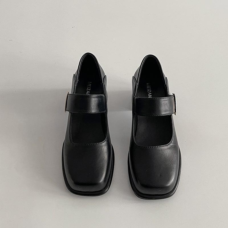 

Туфли-лодочки с квадратным носком, французским вырезом, толстым каблуком и высоким каблуком, женские, новая весенне-летняя модная универсальная юбка, маленькие кожаные туфли Мэри Джейн 35 чёрный