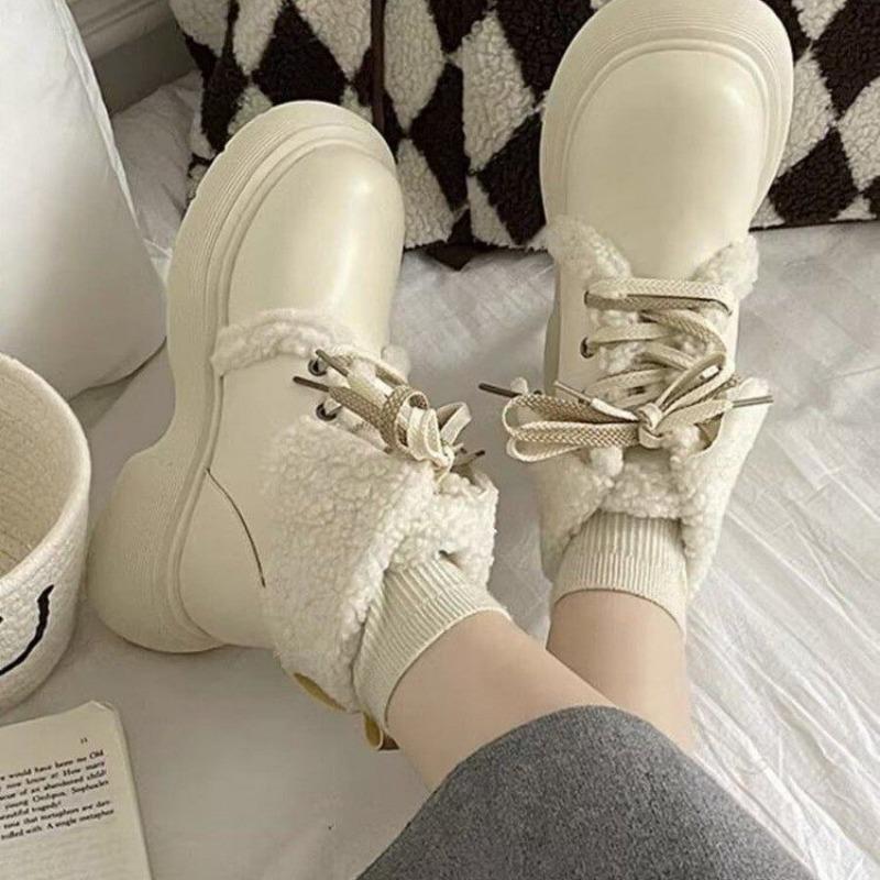Fashion Waterproof PU Leather Snow Boots Women fashion Lacing Chunky Platform Cotton Shoes Woman 2024 Winter Thick Plush Warm Ankle Boot