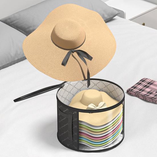 Transparent Hat Storage Bucket Cap Organizer Large Capacity Zipper Closure Dustproof Cowboy