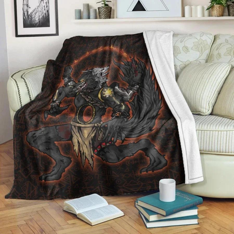 Norse Mythology Flannel Blanket Soft Fleece Throw Blankets for Bedroom Couch Sofa Gift,Viking Crows Scandinavian Runes Blanket