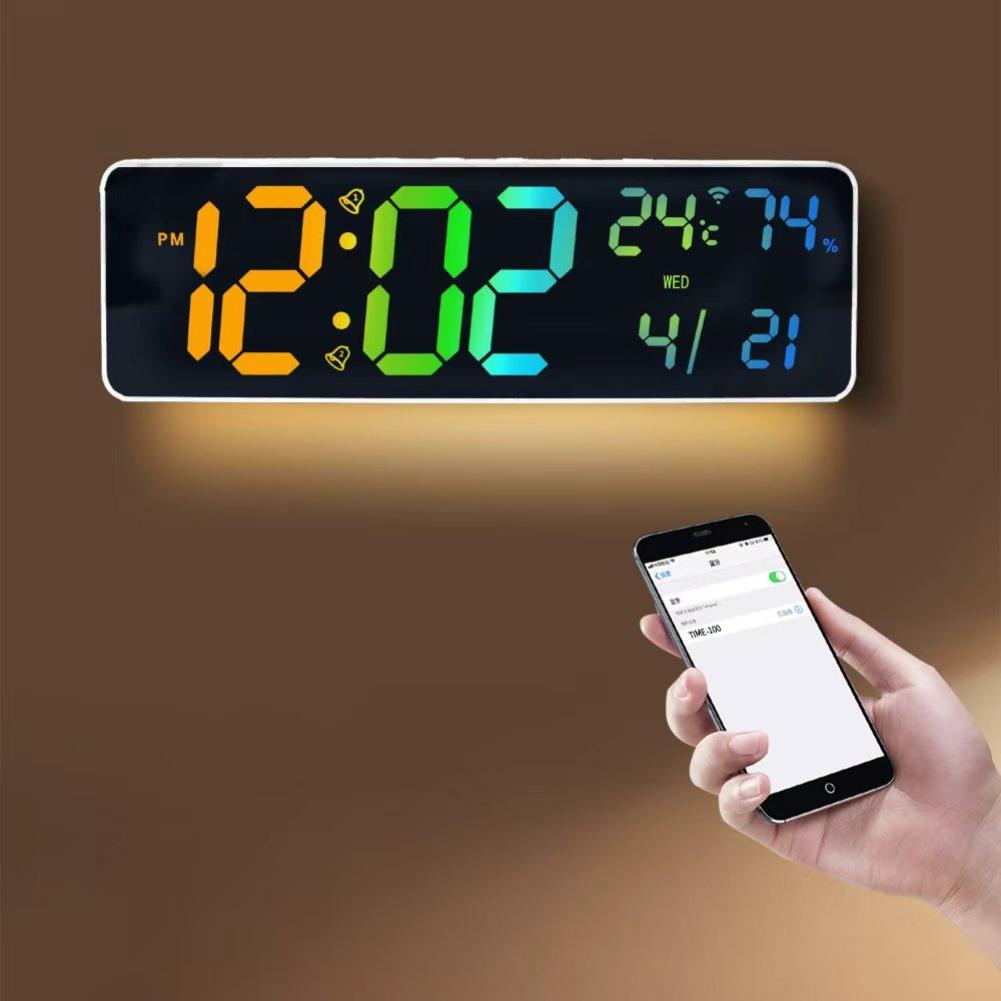 RGB Electronic Wall Clock 360x115x23mm Light Sensor Perpetuals Calendar Versatile Timer Type C Power Supply Home Parts