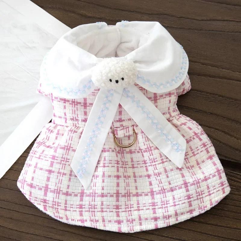 

Small Dog Dress Winter Pet Clothes Dresses Yorkie Pomeranian Shih Tzu Maltese Bichon Frise Poodle Dog Clothing Pet Costume Skirt XS рожевий