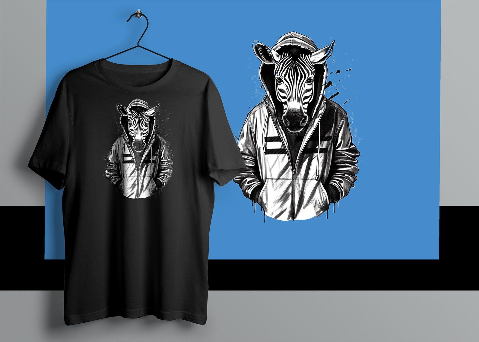 Handmade Zebra T-Shirt: Fun Animal Graphic Tee L