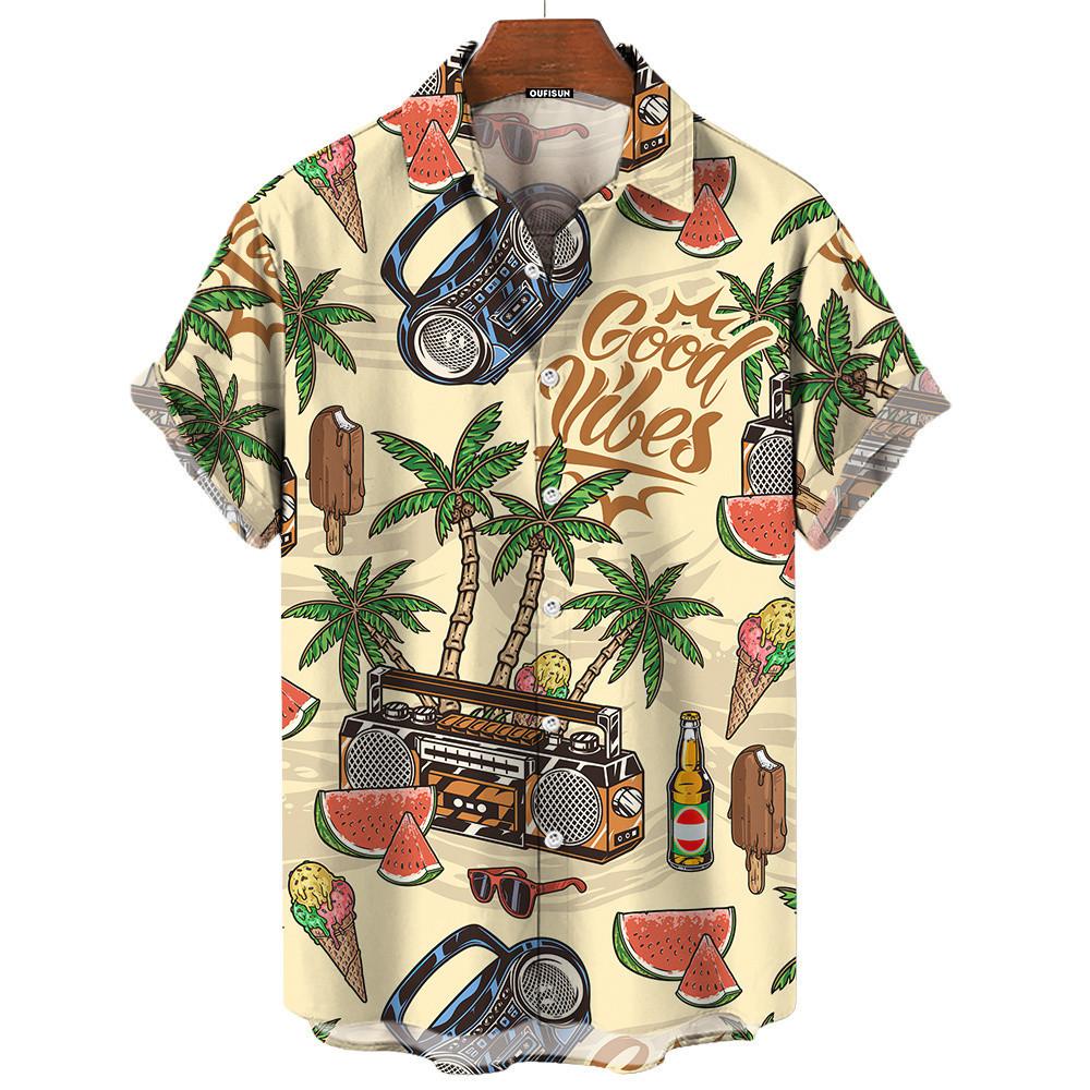 Hawaiian Men's Shirts Skull Printed Oversized Shirt Fashion Blouse High-Quality Men's Clothing Beach Party Short Sleeved Tops