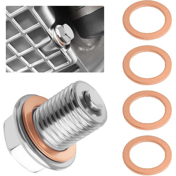 M12x1.25 Magnetic Oil Drain Plug with 5PCS Copper Oil Plug Crush Washer,Stainless Steels Car Oils Pan Drain Plugs Compatible with Mercury Scion