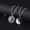 Retro Enamel Tai Chi Bagua Pendant Necklace, Titanium Steel Compass Round Plate for Men & Women