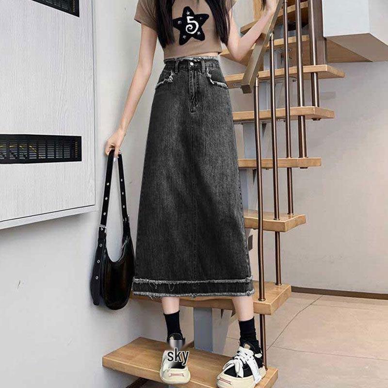 Summer Frayed A-line Hip-Hugging Denim Skirt - Retro Fashion, Niche, High Waist for Women