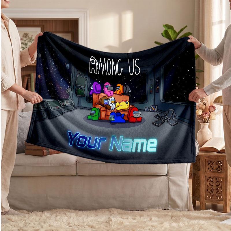 Among Us Flannel Blanket, Custom Name Text Personalized Soft Throw Blanket Home Decor Gift