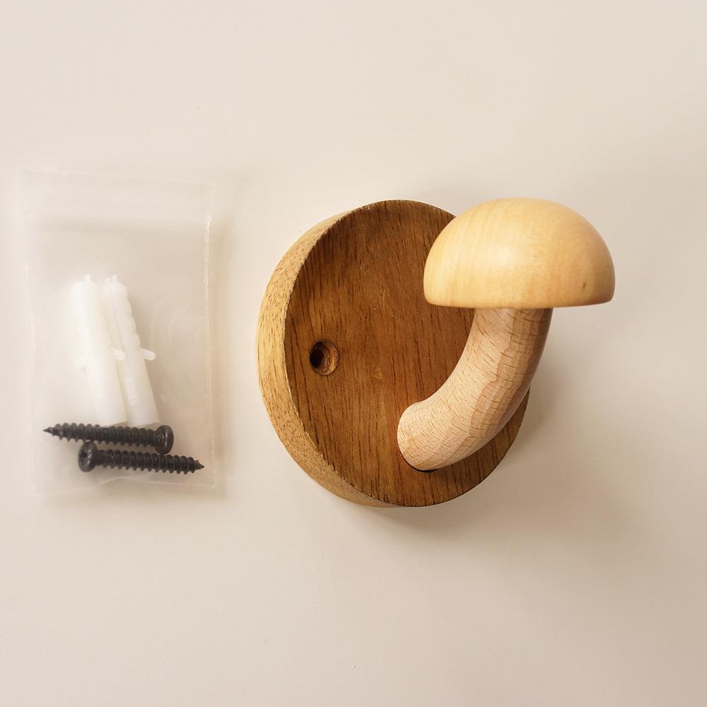 Nordic Wooden Mushroom No-Drill Adhesive Hook - Creative and Cute Coat Hook for Entrance, Bedroom, Dorm, or Door.