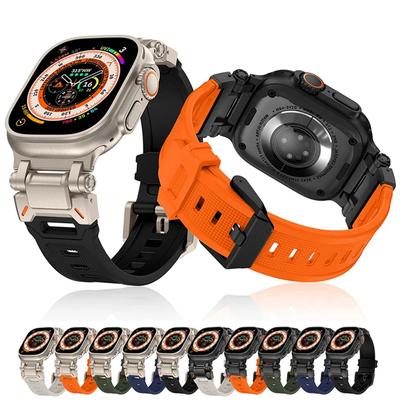 Luksusowy pasek silikonowy w kolorze tytanu do zegarka Apple Watch Ultra 2 49mm 45mm 44mm 42mm pasek do serii iWatch 9 8 7 6 5 SE 4 bransoletka sportowa