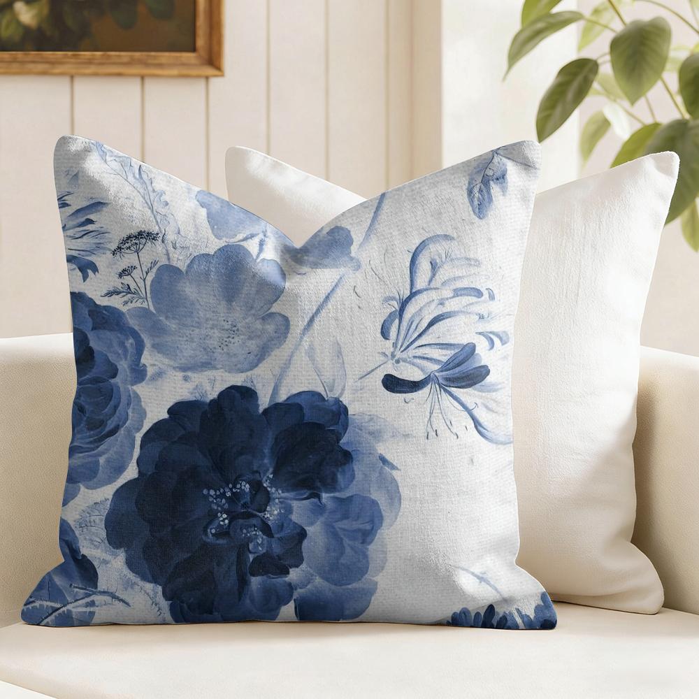 Painted Blue Creative Cushion Cover Summer Linen Pillow Case Organic Fabric Cushion Cover DoubleSided Sofa Home Decor