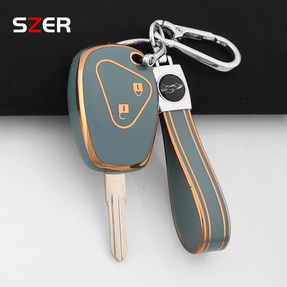 For Renault Trafic Clio Duster Logan Dacia Sandero For Nissan Terrano Almera 2 Button Tpu Car Key Case Cover Protector Keychain