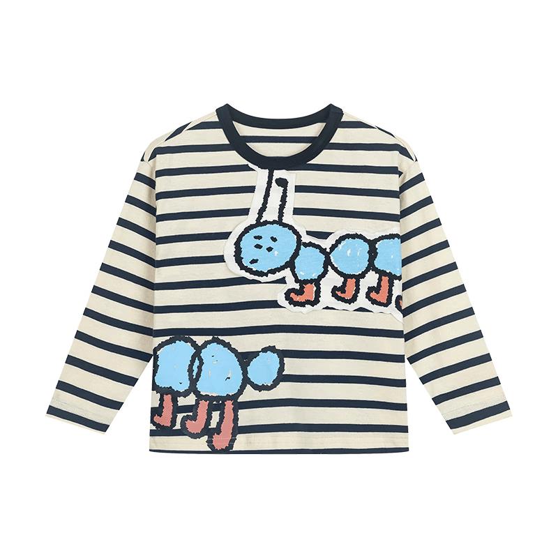 M.Latin Kids' Striped Print Contrast Collar Long-Sleeve T-Shirt