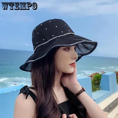 Solid Color Women Spring Summer Sun Hats Versatile Outdoor Breathable Foldable Beach Sunscreen Bucket Hats