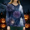 Women's Halloween Print Scrub Long Sleeve Cardigan Button Down for Casual Daily Wear