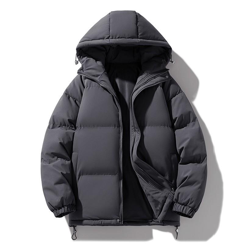 Unisex Thick Hooded Cotton Coat Winter Warm Casual Outerwear Men Women Teens Loose Fit Solid Color Jacket