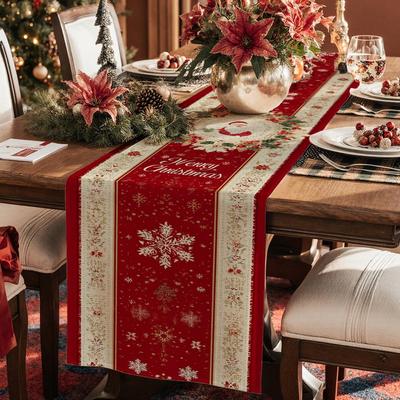 Cross-border Christmas Table Runner - Imitation Linen Digital Print Décor Cloth