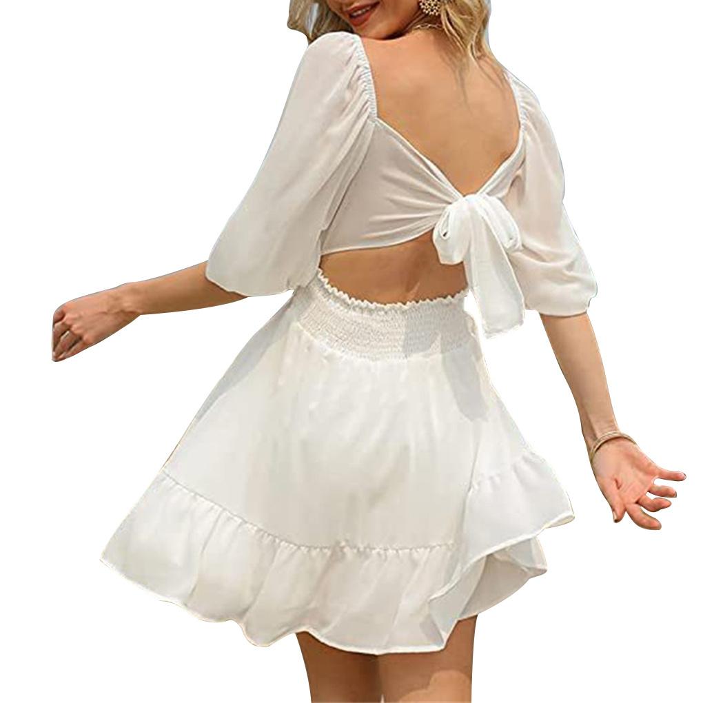 Women Summer Sexy Off-shoulder Dress Girls Loose High Waist Dresses Polyester Beachwear Clothing Festival Present