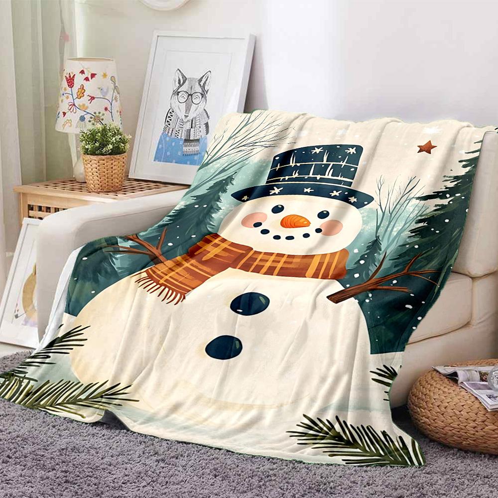 1pc Winter Snowman Blanket, Lightweight Flannel Throw Blanket for Sofa, Bed, Travel, Camping, Living Room, Office, Couch, Chair, and Bed