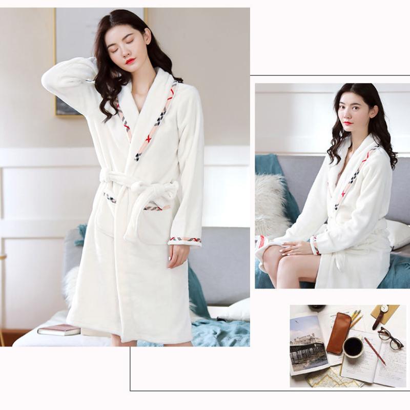 Women's Robe In The Long Section Thickened Nightgown Printed Long-sleeved Leisure Bathrobe