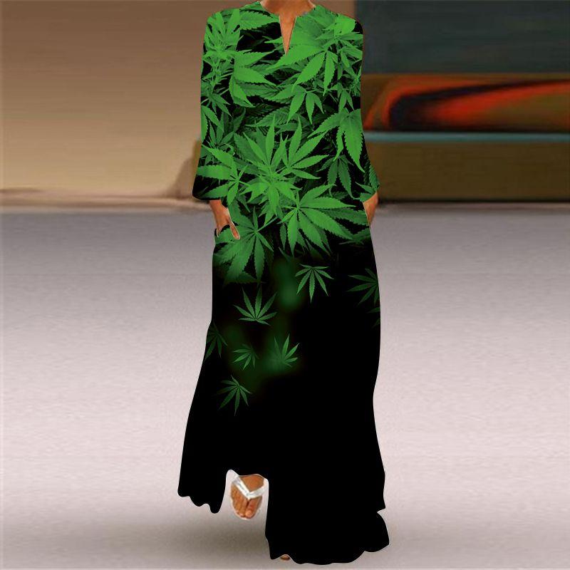 Spring/Summer Fashion Dress Women's Chinese Style Red Carp Printed V-neck Long Sleeve Dress Travel Catwalk Beach Dress