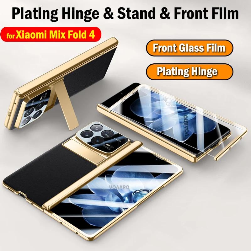 Foldable Stand Leather Funda for Xiaomi Mix Fold 4 Plating Hinge Case for Xiaomi Mix Fold 4 Case with Front Screen Glass Film