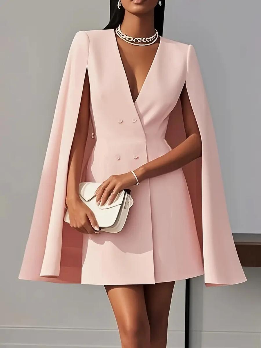 

Women s Autumn Double-Buckle Cape Shawl Solid Color Suit Dress XXL рожевий