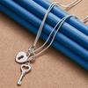 925 Sterling Silver Exquisite Heart-Shaped Lock Key Pendant Necklace for Women, Fashionable Party Wedding Gift Jewelry