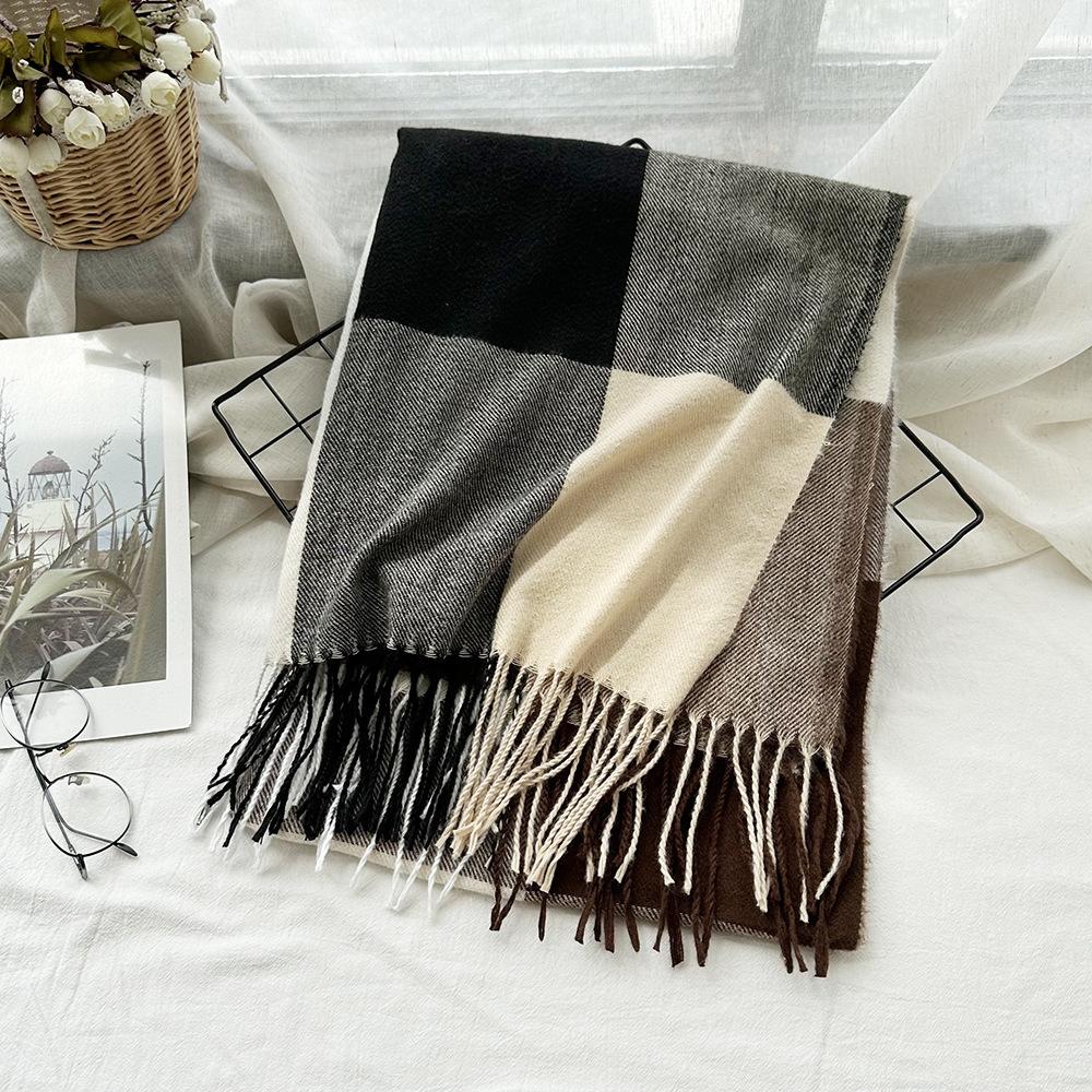 Scarf Autumn and Winter Imitation Cashmere Houndstooth Shawl for Women Trendy and Versatile Warm Long Tassel Scarf
