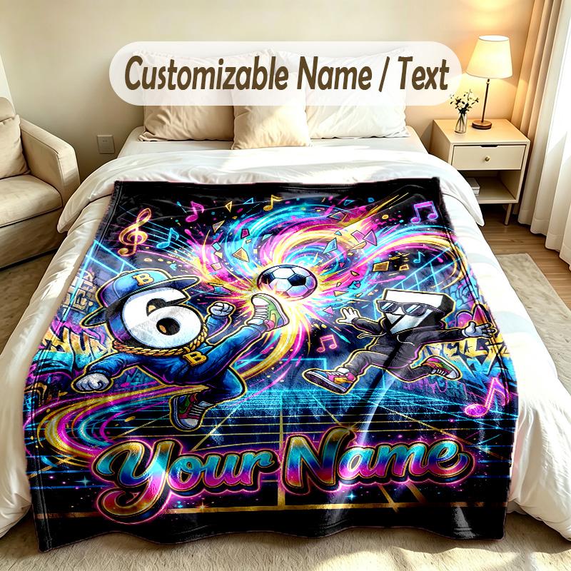 Neon Theme Custom Blanket Personalized Name & Text Customized Soft Warm Throw Blanket Home Decor