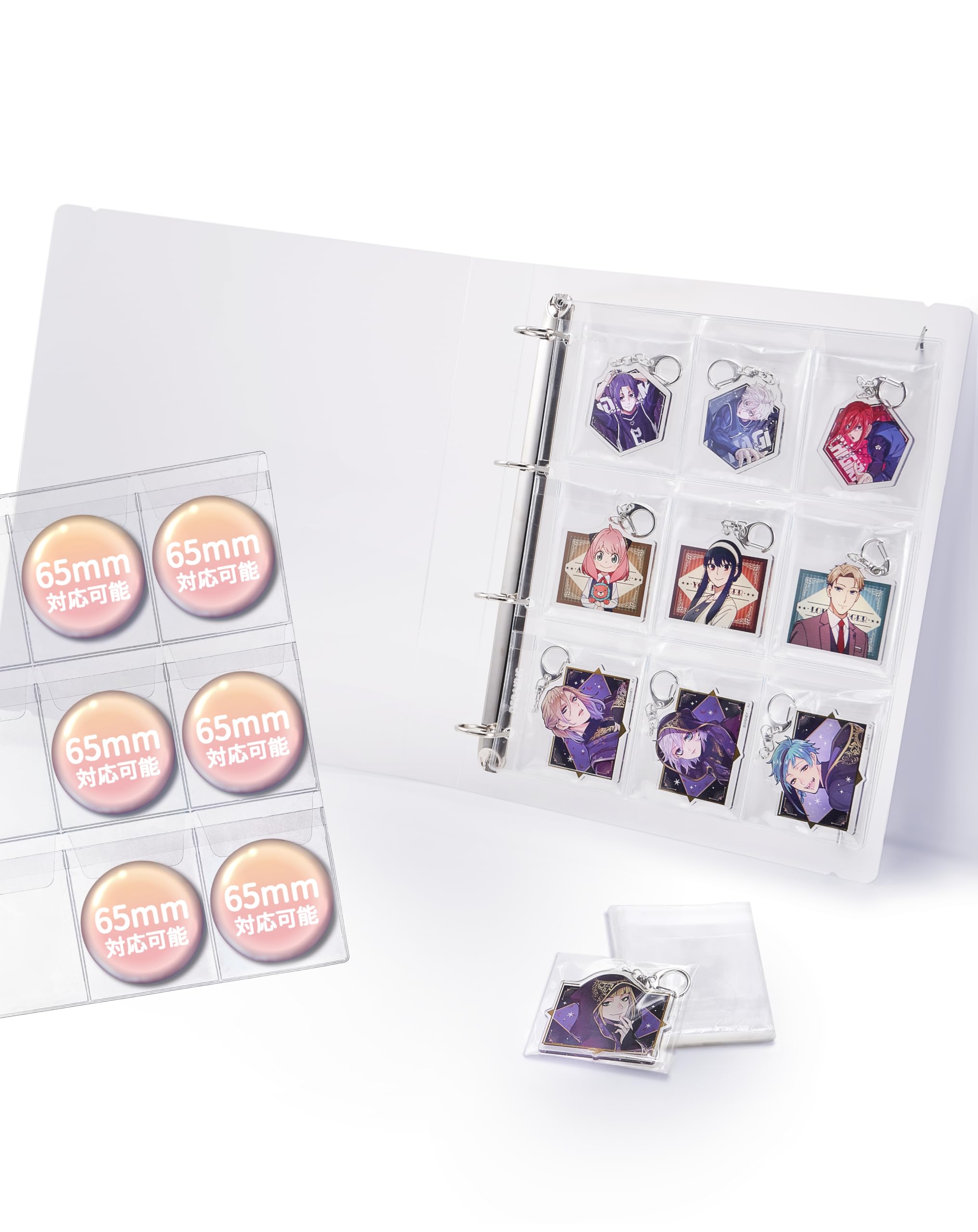 

Альбом для хранения значков-брелоков 65 мм, держатель для резиновых брелоков с обложкой и пакетами OPP, 9 карманов, вмещает до 72 штук, большая вместимость, прозрачный для коллекционирования