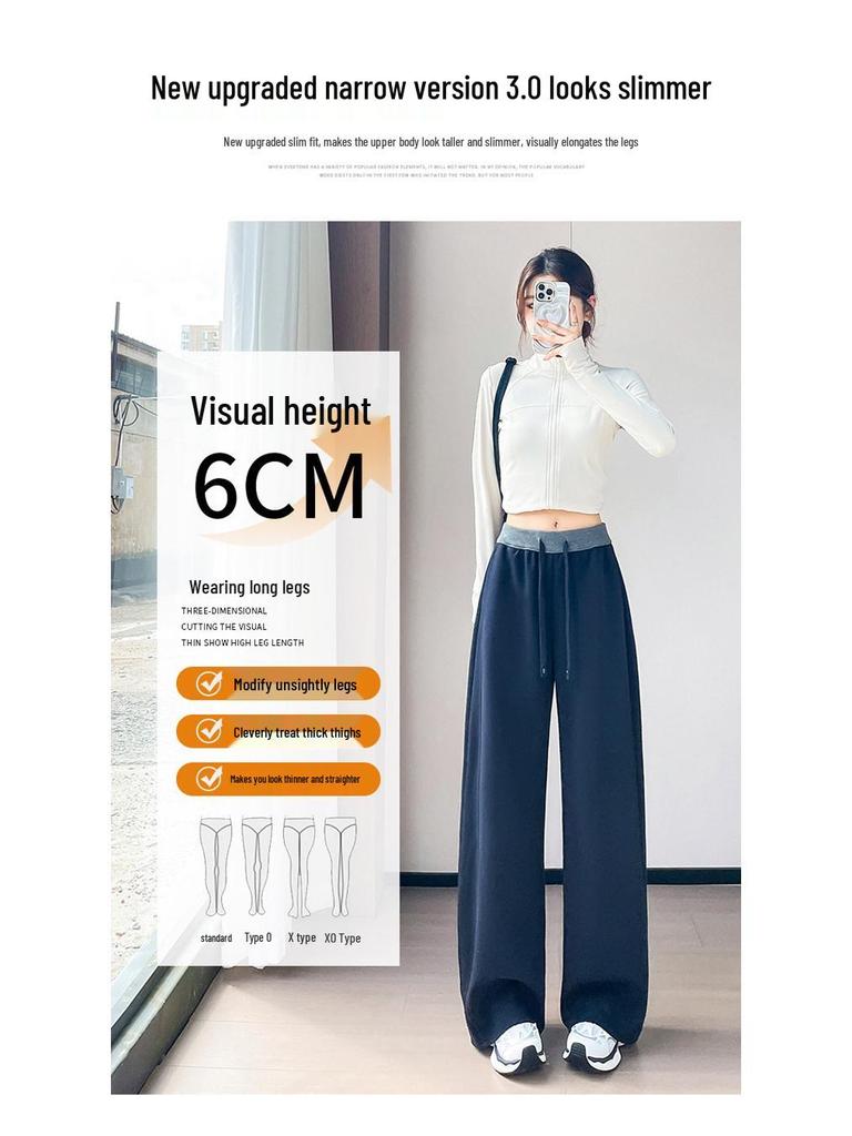 2026 Autumn/Winter Women's High Waist Loose Casual Sweatpants, Plus Velvet Wide Leg Cropped Pants.