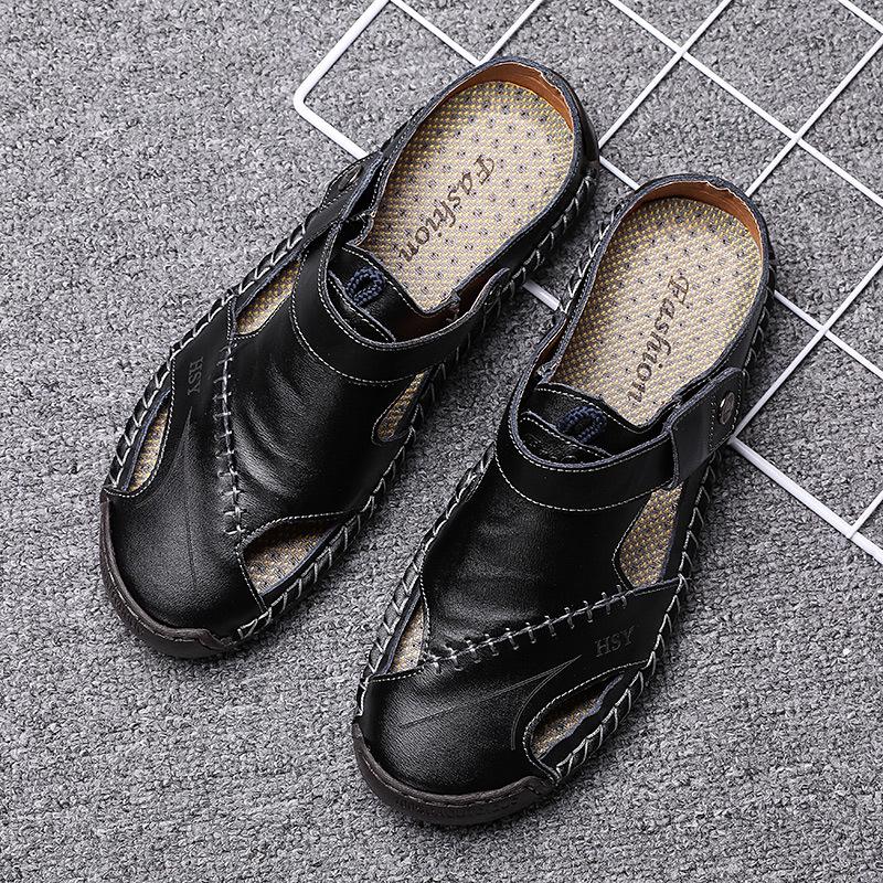 2025 Men's Toe-Loop Leather Sandals: Casual, Breathable Dual-Use Summer Sports Shoes