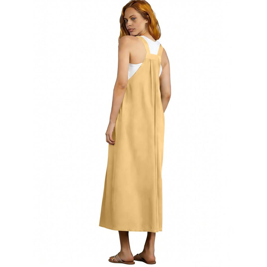 Dames Jurk, Eendelig, Kleur, Casual En Losse Pasvorm, Vintage Met Spaghettibandjes, Gemaakt Van Katoen En Linnen Mix.