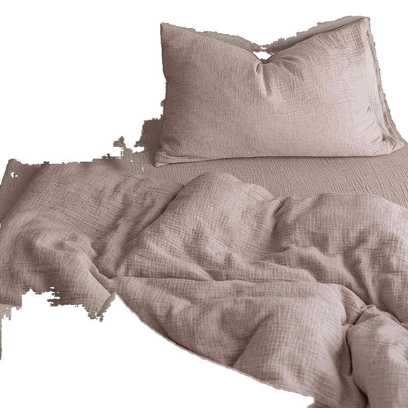Plain Cotton Linen Double-Layer Yarn Bed 4-Pcs Set Class A Maternal Infant Grade Linen Cotton Yarn Cloth Wabi Sandy Wind 3-Pcs Set