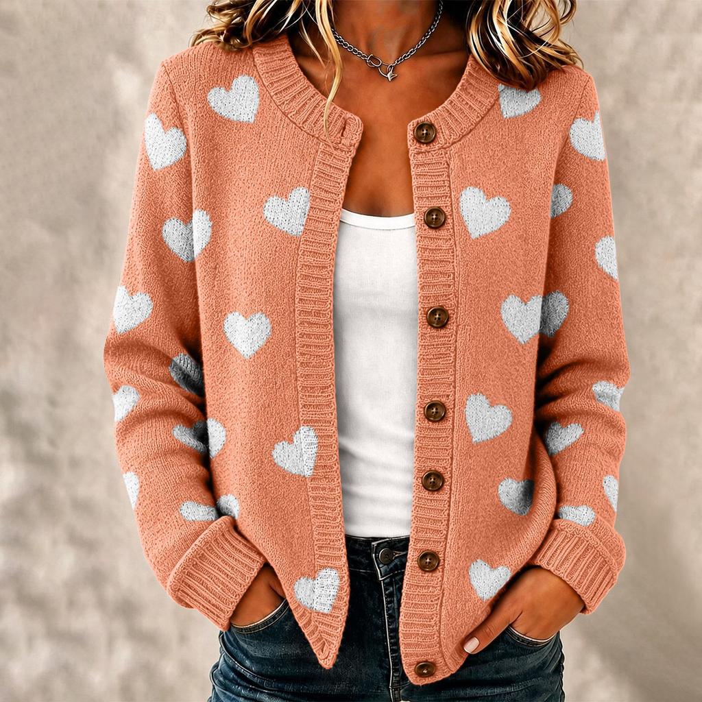 Damenmode Langarm Herzmuster Offen vorne Strickjacke Pullover Oberbekleidung