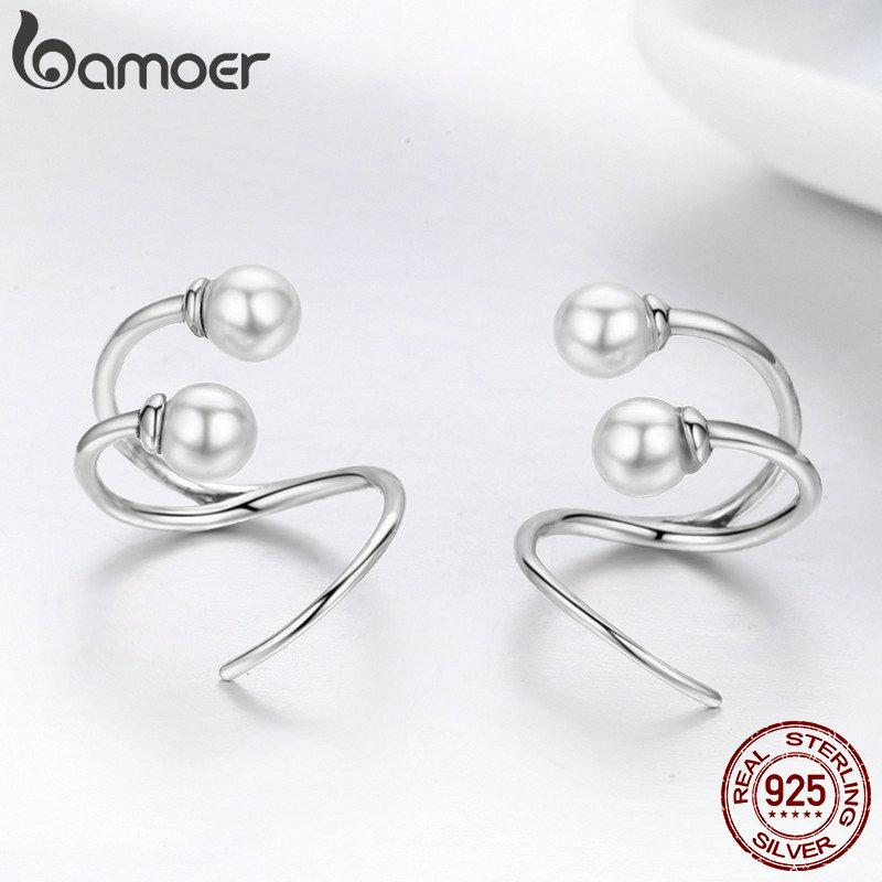 Bamoer Náušnice ze 100% stříbra 925 Elegantní náušnice z imitace perel