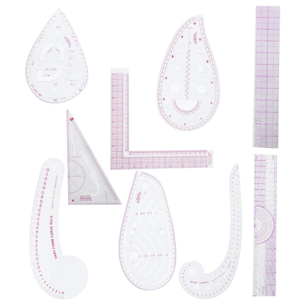 Juego de 9 reglas de costura, regla curva multifuncional, accesorios de medición de sastre.