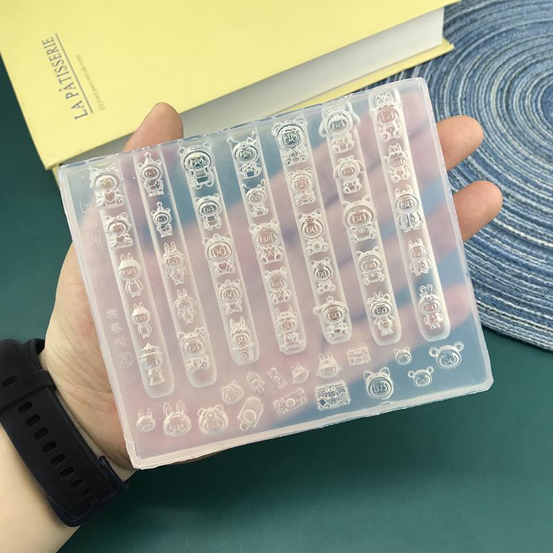 3D Silicone Relief Mold Kawaii Cartoon Labubu Nail Art Mold Diy Design Manicure Template Carving Nail Art Decoration Accessories
