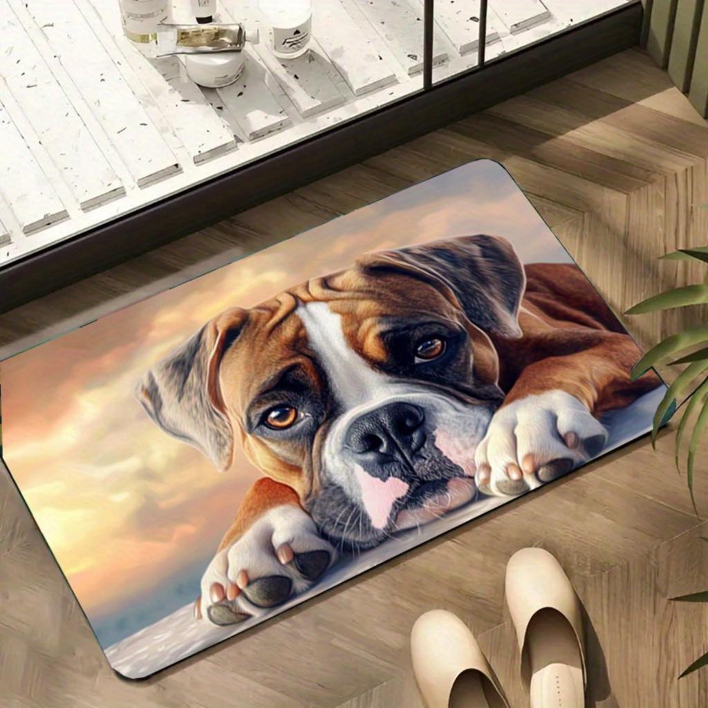 1pc 2D Flat Boxer Dog Face Close Up Realistic Portrait Flannel Door Mat Non Slip Pet Lover Rug For Entryway Hallway Floor Decor
