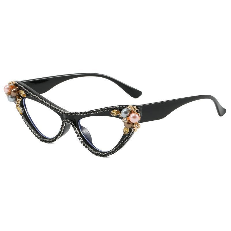In stock, new PC frame glasses, fashionable cat's eye diamond-encrusted small frame sunglasses, European and American trendy sunglasses B