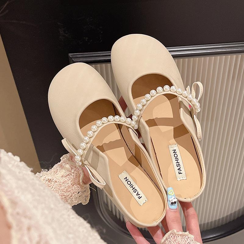 Slippers women's summer new soft bottom pearl bow outer wear bag head sandals women