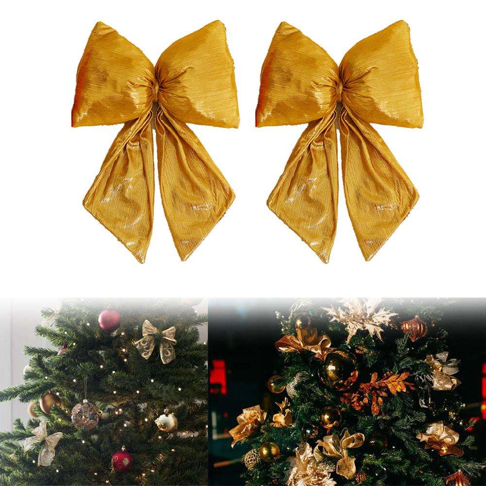 2PC Christmas Shiny Silk Bow Decoration Christmas Tree Decoration Wreath Pendant Christmas Crafts Supplies Christmas Decorations