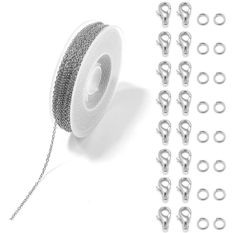3m/Roll Metal Iron Cross Chain Jump Rings Link Chain Lobster Clasps Jewelry Making Set DIY Necklace Bracelet Earrings Materials