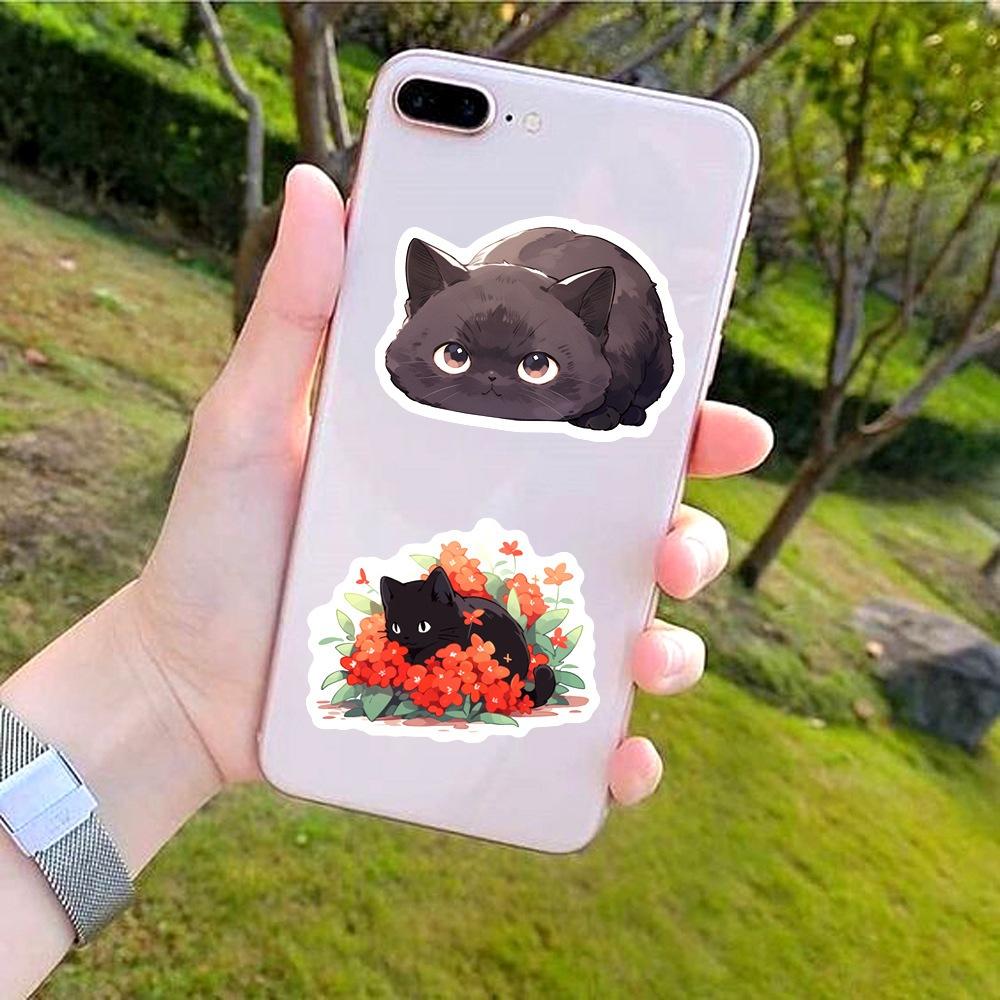 50 100Pcs Cute Black Cat Stickers Laptop Phone Case Notebook Scrapbooking Car Vinyl Waterproof Cartoon Cats Decal Kids Gift Toy