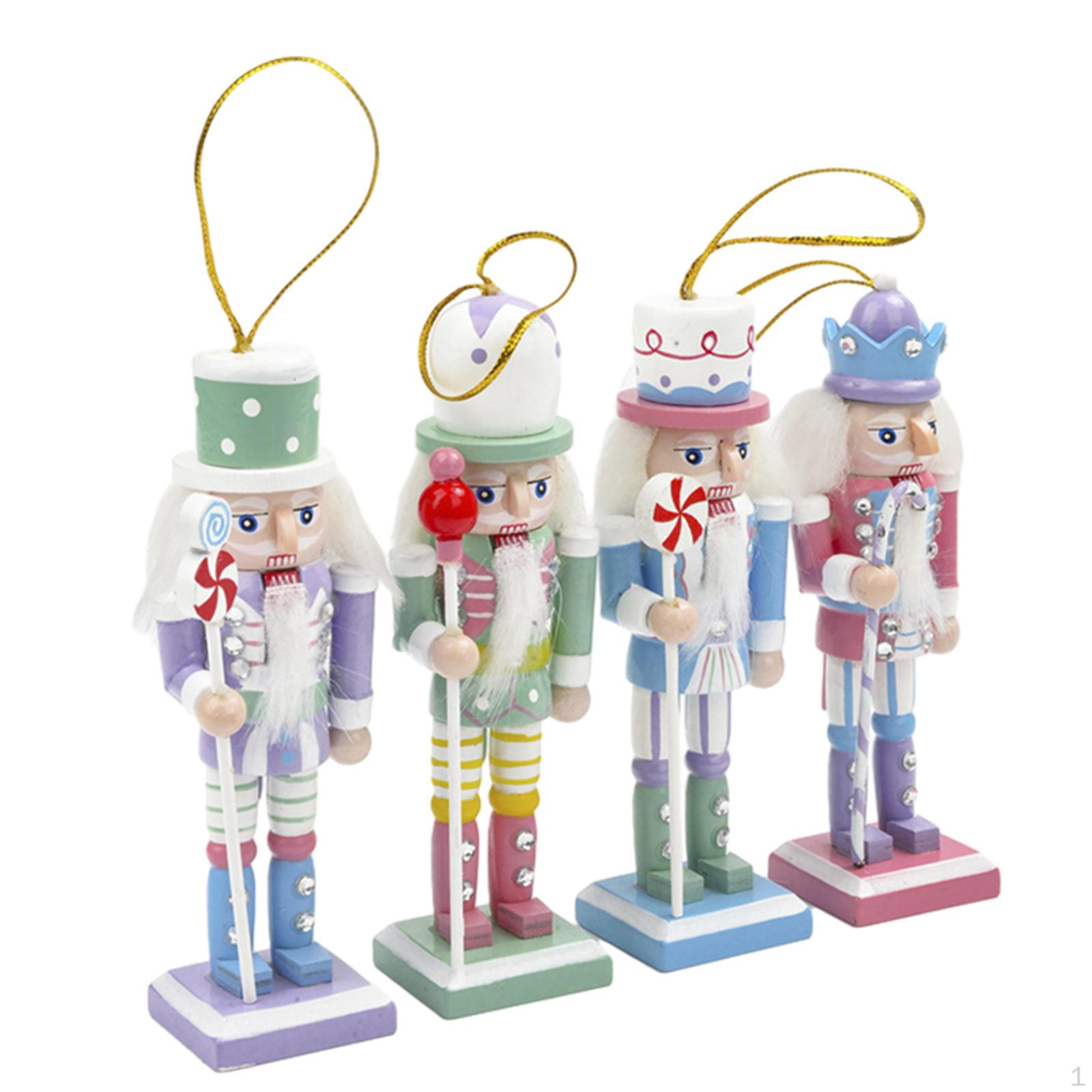 

4Pcs Christmas Nutcracker Ornament with Ropes Collectibles Puppet Wooden Soldier for Xmas